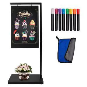 Chalkboard Signs with Stand, 43" x 18" Black Metal Easel, Double-Sided Hanging Outdoor Chalkboard Sign for Cafe Bar, Bistro, Florist, or Wedding Chalkboard Signs with Stand, 43" x 18" Black Metal Easel, Double-Sided Hanging Outdoor Chalkboard Sign for Cafe Bar, Bistro, Florist, or Wedding