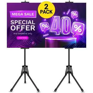 Poster Stands for Display, Double Sided Display Poster Stand | 2 Pack Outdoor Sign Holder with Metal Frame, Adjustable Tripod Stand Height up to 80" for for Malls, Weddings, Business Poster Stands for Display, Double Sided Display Poster Stand | 2 Pack Outdoor Sign Holder with Metal Frame, Adjustable Tripod Stand Height up to 80" for for Malls, Weddings, Business