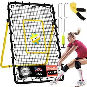 6-Angle Adjustable Volleyball Rebounder Net 7x4ft, High Stable Bounce Back Training Equipment for Practicing Volleying Bumping Spiking with High-Tension Net, PU Volleyball and Pump, Stakes 6-Angle Adjustable Volleyball Rebounder Net 7x4ft, High Stable Bounce Back Training Equipment for Practicing Volleying Bumping Spiking with High-Tension Net, PU Volleyball and Pump, Stakes