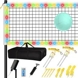LED Volleyball Net Outdoor, Professional Light Up Volleyball Net with Solar Rope Light, 32x3ft Portable Heavy Duty Volleybal Net Set with Glow in The Dark Volleyball & Carry Bag for Backyard, Beach LED Volleyball Net Outdoor, Professional Light Up Volleyball Net with Solar Rope Light, 32x3ft Portable Heavy Duty Volleybal Net Set with Glow in The Dark Volleyball & Carry Bag for Backyard, Beach