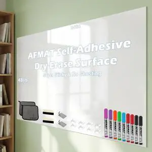 Dry Erase Whiteboard Paper, Large White Board Stickers for Wall, 8x4ft Dry Erase Paper Roll with Adhesive Backing, Perfect Replacement for White Board, No Ghost After 60 Days, 9 Much Better Markers Dry Erase Whiteboard Paper, Large White Board Stickers for Wall, 8x4ft Dry Erase Paper Roll with Adhesive Backing, Perfect Replacement for White Board, No Ghost After 60 Days, 9 Much Better Markers