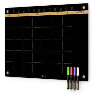 Black Glass Golden Monthly Dry Erase Calendar Whiteboard for Wall, 17" x 23", Frameless Large Planner White Board for Home Kitchen Office, 4 Wet Erase Markers Included Black Glass Golden Monthly Dry Erase Calendar Whiteboard for Wall, 17" x 23", Frameless Large Planner White Board for Home Kitchen Office, 4 Wet Erase Markers Included