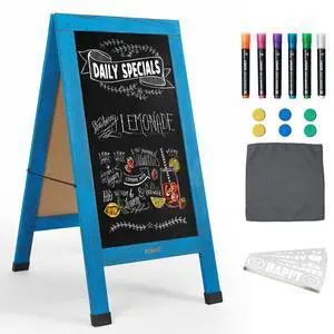 Large Sandwich A-Frame Chalkboard Signs, 40" x 20" Magnetic Board | Blue Wooden Chalk Board, Double-Sided Outdoor Chalkboard for Sidewalk Cafe Shop Wedding Party or Business Large Sandwich A-Frame Chalkboard Signs, 40" x 20" Magnetic Board | Blue Wooden Chalk Board, Double-Sided Outdoor Chalkboard for Sidewalk Cafe Shop Wedding Party or Business