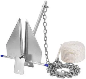 Heavy Duty Boat Anchor Kit, Fluke Style with Chain and Rope Set, Compatible with Pontoon, Deck, Fishing, and Sailboats, Galvanized Steel Heavy Duty Boat Anchor Kit, Fluke Style with Chain and Rope Set, Compatible with Pontoon, Deck, Fishing, and Sailboats, Galvanized Steel