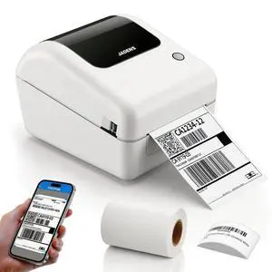 Bluetooth Thermal Shipping Label Printer with Built-in Label Bin, Wireless 4x6 Label Printer for iPhone, Android, Windows & Mac, Includes 50 Labels, Works with USPS, UPS, Amazon, Etsy, Shopify, White Bluetooth Thermal Shipping Label Printer with Built-in Label Bin, Wireless 4x6 Label Printer for iPhone, Android, Windows & Mac, Includes 50 Labels, Works with USPS, UPS, Amazon, Etsy, Shopify, White