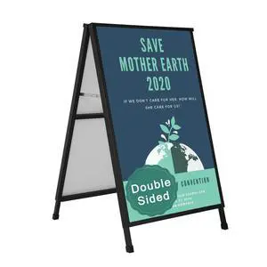 Heavy Duty A-Frame Sidewalk Sign 24 x 36 Inch, Portable Double-Sided Sandwich Board Slide-in Folding Metal Signboard with 2 Plastic Poster Boards Heavy Duty A-Frame Sidewalk Sign 24 x 36 Inch, Portable Double-Sided Sandwich Board Slide-in Folding Metal Signboard with 2 Plastic Poster Boards