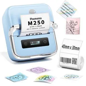 M250 3" Label Maker, Thermal Barcode & Address Printer | Label Printer for School, Business, Home & Logos, Sticker Printer Compatible with Phones & PCs, with 100 Labels, 40x30mm M250 3" Label Maker, Thermal Barcode & Address Printer | Label Printer for School, Business, Home & Logos, Sticker Printer Compatible with Phones & PCs, with 100 Labels, 40x30mm