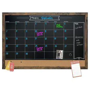 Framed Magnetic Chalkboard Calendar - 36 x 24 in, Rustic Alloy Steel Frame - Kitchen Wall Decor & Menu Board for Kitchen - Magnet Display for Photos & Notes - Calendar Board for Wall Framed Magnetic Chalkboard Calendar - 36 x 24 in, Rustic Alloy Steel Frame - Kitchen Wall Decor & Menu Board for Kitchen - Magnet Display for Photos & Notes - Calendar Board for Wall