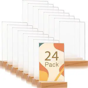 24 Pack 5 x 7 Inch Clear Acrylic Sign with Wood Base T Shape Sign Holder Vertical Blank Stands Desktop Display Plastic Menu Frame Double Sided Stand for Wedding Restaurant Party Decor 24 Pack 5 x 7 Inch Clear Acrylic Sign with Wood Base T Shape Sign Holder Vertical Blank Stands Desktop Display Plastic Menu Frame Double Sided Stand for Wedding Restaurant Party Decor