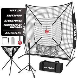 6'X6' Baseball Softball Practice Net with Batting Tee and Ball Caddy, Bonus Strike Zone Target and Bow Frame, for Hitting, Pitching, Catching 6'X6' Baseball Softball Practice Net with Batting Tee and Ball Caddy, Bonus Strike Zone Target and Bow Frame, for Hitting, Pitching, Catching