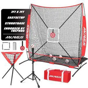 6'X6' Baseball Softball Practice Net with Batting Tee and Ball Caddy, Bonus Strike Zone Target and Bow Frame, for Hitting, Pitching, Catching 6'X6' Baseball Softball Practice Net with Batting Tee and Ball Caddy, Bonus Strike Zone Target and Bow Frame, for Hitting, Pitching, Catching