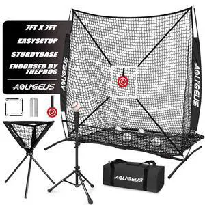 6'X6' Baseball Softball Practice Net with Batting Tee and Ball Caddy, Bonus Strike Zone Target and Bow Frame, for Hitting, Pitching, Catching 6'X6' Baseball Softball Practice Net with Batting Tee and Ball Caddy, Bonus Strike Zone Target and Bow Frame, for Hitting, Pitching, Catching