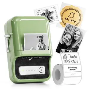 B21 Label Maker, 2 Inch Bluetooth Sticker Printer with Tape, Green | Compatible with Android, iOS & PC, Thermal Printing, Labeling for Home Storage Office Craft and Small Business B21 Label Maker, 2 Inch Bluetooth Sticker Printer with Tape, Green | Compatible with Android, iOS & PC, Thermal Printing, Labeling for Home Storage Office Craft and Small Business