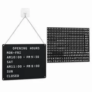Changeable Hanging Message Sign for Store Hours and Entry Information | Reusable display board with magnetic letters,numbers,symbols,and preset words for business hours,storefront short guidance Changeable Hanging Message Sign for Store Hours and Entry Information | Reusable display board with magnetic letters,numbers,symbols,and preset words for business hours,storefront short guidance