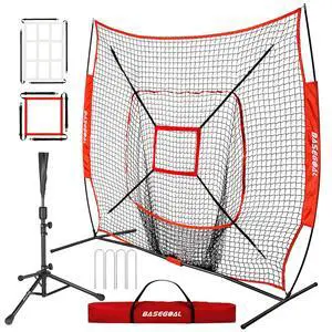 7'×7' Baseball Softball Practice Net,Baseball Backstop,with Batting Tee,for Hitting Pitching Batting Catching with Bow Frame,Bonus Strike Zone 7'×7' Baseball Softball Practice Net,Baseball Backstop,with Batting Tee,for Hitting Pitching Batting Catching with Bow Frame,Bonus Strike Zone