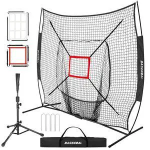 7'×7' Baseball Softball Practice Net,Baseball Backstop,with Batting Tee,for Hitting Pitching Batting Catching with Bow Frame,Bonus Strike Zone 7'×7' Baseball Softball Practice Net,Baseball Backstop,with Batting Tee,for Hitting Pitching Batting Catching with Bow Frame,Bonus Strike Zone