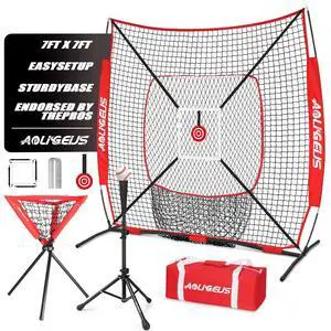 6'X6' Baseball Softball Practice Net with Batting Tee and Ball Caddy, Bonus Strike Zone Target and Bow Frame, for Hitting, Pitching, Catching 6'X6' Baseball Softball Practice Net with Batting Tee and Ball Caddy, Bonus Strike Zone Target and Bow Frame, for Hitting, Pitching, Catching