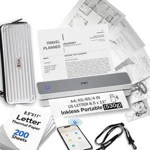 MT610 Inkless Portable Printer Wireless Thermal Mobile Printers with Carry Case & 200 Sheets Paper, Supports 8.5"x11" US Letter & A4, Bluetooth Travel Printer for Laptop, iOS & Android, Grey MT610 Inkless Portable Printer Wireless Thermal Mobile Printers with Carry Case & 200 Sheets Paper, Supports 8.5"x11" US Letter & A4, Bluetooth Travel Printer for Laptop, iOS & Android, Grey