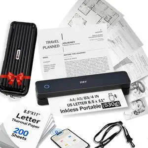 MT610 Inkless Portable Printer Wireless Thermal Mobile Printers with Carry Case & 200 Sheets Paper, Supports 8.5"x11" US Letter & A4, Bluetooth Travel Printer for Laptop, iOS & Android, Black MT610 Inkless Portable Printer Wireless Thermal Mobile Printers with Carry Case & 200 Sheets Paper, Supports 8.5"x11" US Letter & A4, Bluetooth Travel Printer for Laptop, iOS & Android, Black