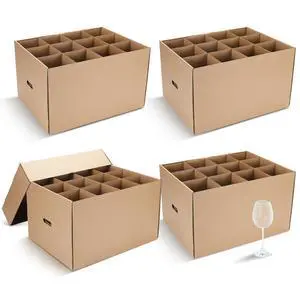 4 Pack Wine Glass Moving Boxes Kitchen Moving Boxes with Handle Kitchen Kit with Lid for Dish Glassware (Brown,20 x 15 x 12 Inches) 4 Pack Wine Glass Moving Boxes Kitchen Moving Boxes with Handle Kitchen Kit with Lid for Dish Glassware (Brown,20 x 15 x 12 Inches)