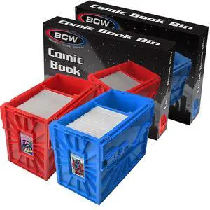 Red & Blue Short Comic Bin Set | Plastic Comic Book Box Storage | Color-Coded Organization for Comics Red & Blue Short Comic Bin Set | Plastic Comic Book Box Storage | Color-Coded Organization for Comics