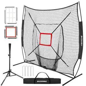 7'×7' Baseball Softball Practice Net,Baseball Backstop,with Batting Tee,for Hitting Pitching Batting Catching with Bow Frame,Bonus Strike Zone 7'×7' Baseball Softball Practice Net,Baseball Backstop,with Batting Tee,for Hitting Pitching Batting Catching with Bow Frame,Bonus Strike Zone