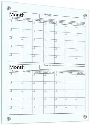 Glass Whiteboard Calendar Dry-Erase White Board Planner Glass Large Wall Mounted Calendar with Marker Tray for Wall Home or Office(Transparent,24" X 18",2 Month) Glass Whiteboard Calendar Dry-Erase White Board Planner Glass Large Wall Mounted Calendar with Marker Tray for Wall Home or Office(Transparent,24" X 18",2 Month)