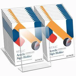 Acrylic Sign Holder 8.5 x 11, Slant Back Display Stand, Clear Frames Plastic Sign Holder for Store, Restaurant (24 Pack) Acrylic Sign Holder 8.5 x 11, Slant Back Display Stand, Clear Frames Plastic Sign Holder for Store, Restaurant (24 Pack)