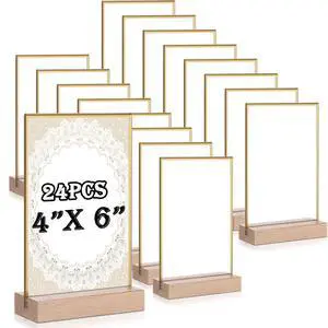 24 Pack 4x6 Inch Gold Acrylic Sign with Base T Shape Sign Holder Vertical Blank Stands Desktop Display Plastic Menu Frame Double Sided Stand for Wedding Restaurant Party Decor 24 Pack 4x6 Inch Gold Acrylic Sign with Base T Shape Sign Holder Vertical Blank Stands Desktop Display Plastic Menu Frame Double Sided Stand for Wedding Restaurant Party Decor