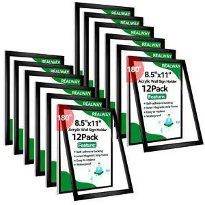 8.5" x 11" Acrylic Sign Holder Wall Mount, Acrylic Wall Sign Holder With Tape,Clear Plexiglass Self-adhesive Plastic Display Frame, Door/Window Sign Holder 12 pack No Drilling 8.5" x 11" Acrylic Sign Holder Wall Mount, Acrylic Wall Sign Holder With Tape,Clear Plexiglass Self-adhesive Plastic Display Frame, Door/Window Sign Holder 12 pack No Drilling
