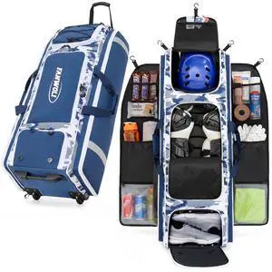 100L Rolling Catchers Gear Bag - Large Baseball & Softball Duffle with 5 Fence Hooks, Locker-Style Organizer, Holds 8 Bats, Vented Shoe Zone 100L Rolling Catchers Gear Bag - Large Baseball & Softball Duffle with 5 Fence Hooks, Locker-Style Organizer, Holds 8 Bats, Vented Shoe Zone
