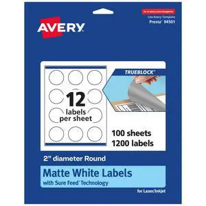 TrueBlock Matte White Round Labels, Sure Feed Technology, 2" Diameter, 1,200 Matte White Labels, Print-to-The-Edge, Laser/Inkjet Printable, Great for Making Stickers or Product Merchandising TrueBlock Matte White Round Labels, Sure Feed Technology, 2" Diameter, 1,200 Matte White Labels, Print-to-The-Edge, Laser/Inkjet Printable, Great for Making Stickers or Product Merchandising
