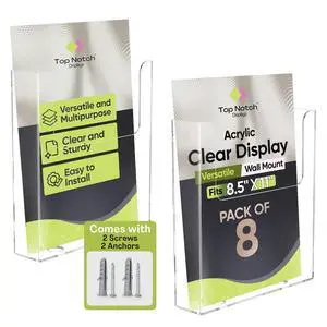 Acrylic Brochure Holder for Wall Mounting, Clear Display for 8.5" x 11" Flyers, Literature Holder for Magazines, Pamphlets, Menus, Includes Screws & Plastic Anchors Pack of 8 Acrylic Brochure Holder for Wall Mounting, Clear Display for 8.5" x 11" Flyers, Literature Holder for Magazines, Pamphlets, Menus, Includes Screws & Plastic Anchors Pack of 8