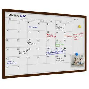 Dry Erase Calendar Whiteboard for Wall, Magnetic Dry Erase White Calendar Board with Brown Wood Frame, 36 * 24 inches Decorative Planner Board for Office, Kitchen, School, Home Dry Erase Calendar Whiteboard for Wall, Magnetic Dry Erase White Calendar Board with Brown Wood Frame, 36 * 24 inches Decorative Planner Board for Office, Kitchen, School, Home