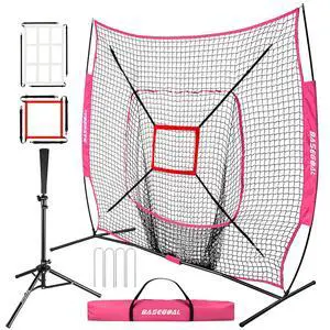 7'×7' Baseball Softball Practice Net,Baseball Backstop,with Batting Tee,for Hitting Pitching Batting Catching with Bow Frame,Bonus Strike Zone 7'×7' Baseball Softball Practice Net,Baseball Backstop,with Batting Tee,for Hitting Pitching Batting Catching with Bow Frame,Bonus Strike Zone