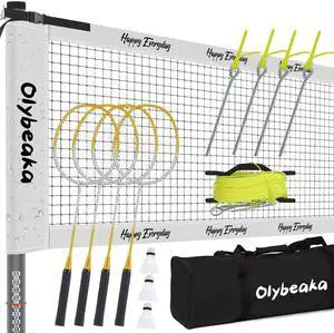 Outdoor Badminton Set for Backyard Lawn Beach Portable Badminton Net Set System with Anti Sagging Design 4 Carbon Aluminum Rackets 3 Birdies and Carrying Bag Outdoor Badminton Set for Backyard Lawn Beach Portable Badminton Net Set System with Anti Sagging Design 4 Carbon Aluminum Rackets 3 Birdies and Carrying Bag
