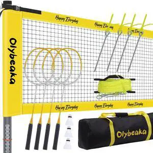 Outdoor Badminton Set for Backyard Lawn Beach Portable Badminton Net Set System with Anti Sagging Design 4 Carbon Aluminum Rackets 3 Birdies and Carrying Bag Outdoor Badminton Set for Backyard Lawn Beach Portable Badminton Net Set System with Anti Sagging Design 4 Carbon Aluminum Rackets 3 Birdies and Carrying Bag