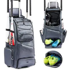 Large Rolling Baseball Catchers Gear Bag with Wheels, Softball Bag with Hard Backing for 4 Bats,Equipment Bag with Separate Shoe & Helmet Compartments, Youth Baseball Bag with 360° Spinner Wheels Large Rolling Baseball Catchers Gear Bag with Wheels, Softball Bag with Hard Backing for 4 Bats,Equipment Bag with Separate Shoe & Helmet Compartments, Youth Baseball Bag with 360° Spinner Wheels