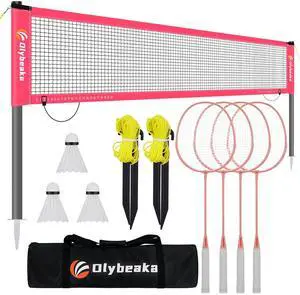20ft Portable Outdoor Badminton Net Set for Driveway Backyard, Beach, Park with Durable Anti-Sag PE Net, Heavy Duty Steel Poles, 4 Badminton Rackets, 3 Shuttlecocks and 600D Carry Bag 20ft Portable Outdoor Badminton Net Set for Driveway Backyard, Beach, Park with Durable Anti-Sag PE Net, Heavy Duty Steel Poles, 4 Badminton Rackets, 3 Shuttlecocks and 600D Carry Bag