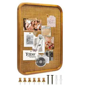 20" x 30" Bulletin Board, Round-Edged Rectangle Rattan Corkboard, Wooden Frame Boho Style Wall Organizer,5075Teng 20" x 30" Bulletin Board, Round-Edged Rectangle Rattan Corkboard, Wooden Frame Boho Style Wall Organizer,5075Teng