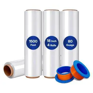 Pallet wrap Stretch Film - Industrial Strength up to 800% Stretch 20 Microns Clear Durable Adhering Packing Moving Heavy Duty Shrink Film Box of 4 (80 Gauge with Handle, 18'' x 1500') Pallet wrap Stretch Film - Industrial Strength up to 800% Stretch 20 Microns Clear Durable Adhering Packing Moving Heavy Duty Shrink Film Box of 4 (80 Gauge with Handle, 18'' x 1500')
