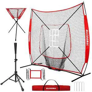 7'×7' Baseball Softball Practice Net,Baseball Backstop,with Batting Tee,Ball Caddy,for Hitting Pitching Batting Catching with Bow Frame,Bonus Strike Zone,Portable and Foldable 7'×7' Baseball Softball Practice Net,Baseball Backstop,with Batting Tee,Ball Caddy,for Hitting Pitching Batting Catching with Bow Frame,Bonus Strike Zone,Portable and Foldable
