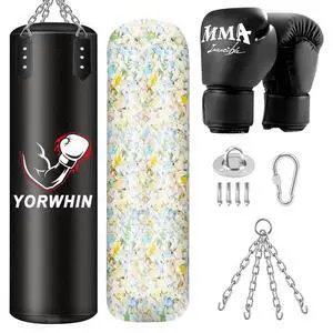 Filled Punching Bag for Adults, 4FT PU Leather Hanging Boxing Bag with 11lb Sponge Filler & 12OZ Boxing Gloves, Heavy Kicking Bag Boxing Equipment for MMA Training Karate Kickboxing Filled Punching Bag for Adults, 4FT PU Leather Hanging Boxing Bag with 11lb Sponge Filler & 12OZ Boxing Gloves, Heavy Kicking Bag Boxing Equipment for MMA Training Karate Kickboxing