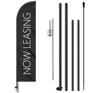 1 Set Now Leasing Feather Flag Pole Kit Now Leasing Sign Banner 15ft Pole, 12ft x 2.5ft Flag with Rotating Ground Spike for Business Advertising, Real Estate Advertising (Black) 1 Set Now Leasing Feather Flag Pole Kit Now Leasing Sign Banner 15ft Pole, 12ft x 2.5ft Flag with Rotating Ground Spike for Business Advertising, Real Estate Advertising (Black)
