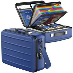 Fireproof Document Box with Lock, Hard-Shell Fireproof Safe for Home Documents, Portable Travel Fire Proof File Box for Passport Laptop Certificates, Navy Blue Fireproof Document Box with Lock, Hard-Shell Fireproof Safe for Home Documents, Portable Travel Fire Proof File Box for Passport Laptop Certificates, Navy Blue