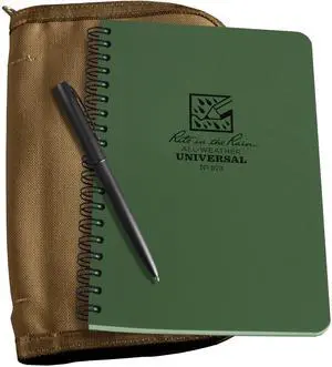 Weatherproof Side Spiral Kit: Tan CORDURA® Fabric Cover, 4.625" x 7" Green Notebook, and Weatherproof Pen (No. 973-KIT) Weatherproof Side Spiral Kit: Tan CORDURA® Fabric Cover, 4.625" x 7" Green Notebook, and Weatherproof Pen (No. 973-KIT)