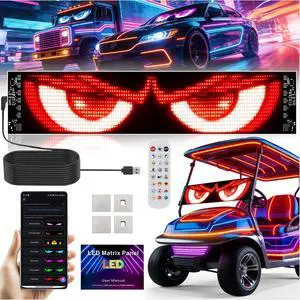 AI Voice Controlled Golf Cart Devil Eyes Light, 23x5inch | LED Eyes for Golf Cart Windshield.16x96 flexible screen,scrolling text.IP67 waterproof,5-sec install. Fits trucks & UTVs AI Voice Controlled Golf Cart Devil Eyes Light, 23x5inch | LED Eyes for Golf Cart Windshield.16x96 flexible screen,scrolling text.IP67 waterproof,5-sec install. Fits trucks & UTVs