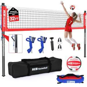 Outdoor Volleyball Net Set for Backyard, 32FT Regulation, 3-Level Adjustable Height & Anti-Sag Tension System, Heavy Duty Thick Poles, Includes Volleyball, Pump, Boundary Line and Carry Bag Outdoor Volleyball Net Set for Backyard, 32FT Regulation, 3-Level Adjustable Height & Anti-Sag Tension System, Heavy Duty Thick Poles, Includes Volleyball, Pump, Boundary Line and Carry Bag
