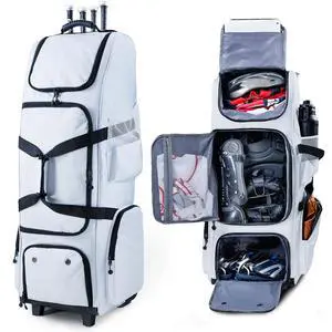 Upgraded Rolling Baseball Bag with Sturdy Hard Backing - Large Softball Bag with Wheels for 4 Bats, Large Team Equipment Duffle Bat Bag, Catcher Gear Bag for Boys 8-12, Youth, Adults Upgraded Rolling Baseball Bag with Sturdy Hard Backing - Large Softball Bag with Wheels for 4 Bats, Large Team Equipment Duffle Bat Bag, Catcher Gear Bag for Boys 8-12, Youth, Adults
