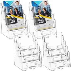 Acrylic Brochure Holder 6 x 9 Inch, 4 Tier, 4 Pack | Clear Acrylic Construction with Slanted Back for Stable Display, Wall Mount or Countertop Use, Non-Slip Slots Acrylic Brochure Holder 6 x 9 Inch, 4 Tier, 4 Pack | Clear Acrylic Construction with Slanted Back for Stable Display, Wall Mount or Countertop Use, Non-Slip Slots